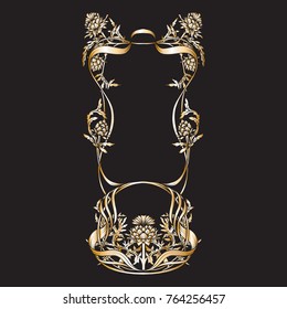 Frame in art nouveau style with thistle. In black and gold colors.
Vector illustration.