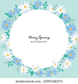 Frame art templates with daisy flowers. Illustration for social media posts, banner, internet ads design. Organic nature cosmetics green backgrounds. Hand drawn doodle plants.