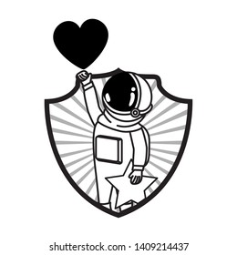 frame with astronaut and heart in white background