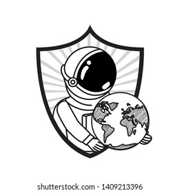 frame with astronaut and planet in white background