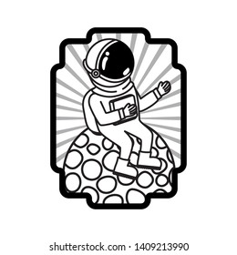 frame with astronaut and planet in white background