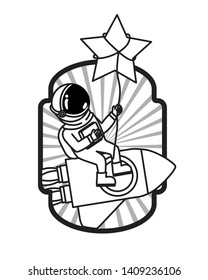 frame with astronaut and rocket in white background
