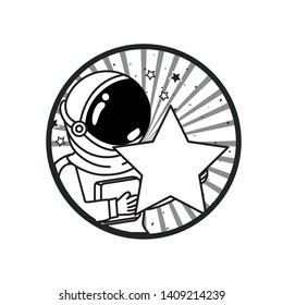 frame with astronaut and star in white background
