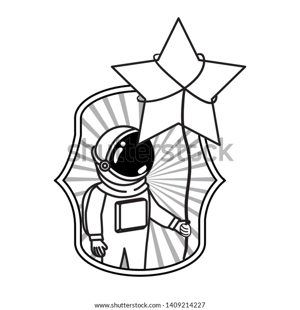 frame with\
astronaut and star in white\
background