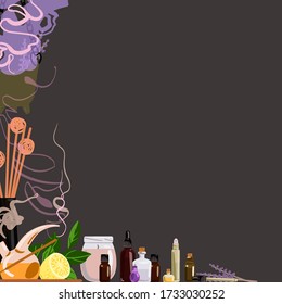 Frame with attributes for aromatherapy. Vector illustration.