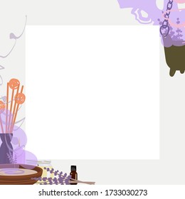Frame with attributes for aromatherapy. Vector illustration.