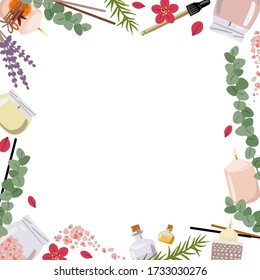 Frame with attributes for aromatherapy. Vector illustration.