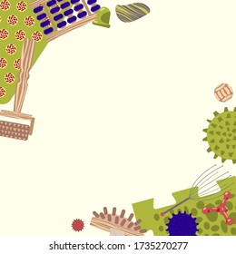 Frame with attributes for massage and self-massage. Vector illustration.