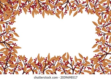 Frame with autumn branches. Square template for social media posts, mobile apps, banner design, photo and online advertising. Vector illustration.
