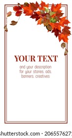 Frame of autumn branches. Vector wreath for autumn designs, autumn cafes, menus, banner ad, stories