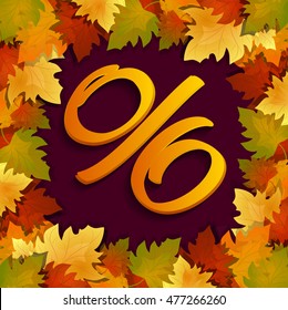 Frame with autumn colorful leaves. Sale illustration.