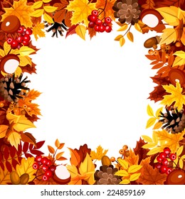 Frame with autumn colorful leaves. Vector illustration.