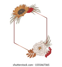 Frame of autumn flowers and leaves, vector