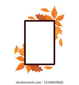 frame with autumn leafs decoration vector illustration design