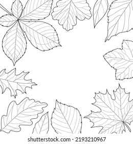 Frame with autumn leaves. Background.Coloring book antistress for children and adults. Illustration isolated on white background.Zen-tangle style. Hand draw