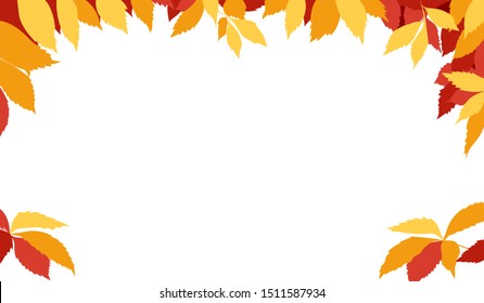 Frame with autumn leaves isolated on white background, vector illustration of fall leaves like border