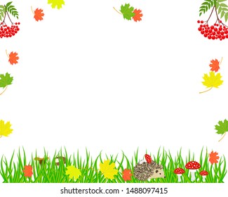 Frame autumn leaves mushrooms decor