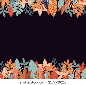 Frame with autumn leaves on dark background