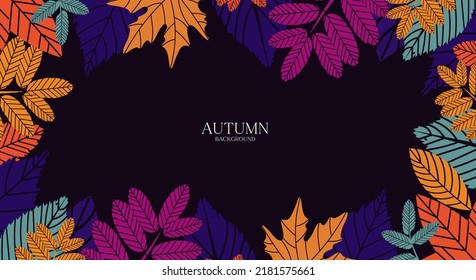 Frame with autumn leaves on dark background