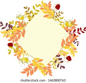 Frame of autumn leaves and poppy boxes, vector graphics.