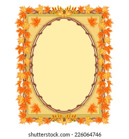 Frame with autumn leaves rowan and maple vector illustration