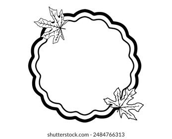 Frame Autumn Leaves Sketch Line Art