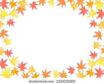 Frame of autumn maple leaves painted by watercolor