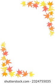 Frame of autumn maple leaves painted by watercolor