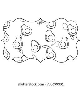 frame with avocado and cutlery pattern background