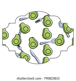 frame with avocado and cutlery pattern background