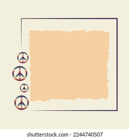 Frame, backdrop, Icon in the style of a hippie with  peace sign in rainbow colors in retro style