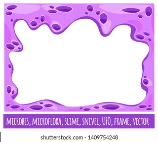 Frame background alien life. Landscape of galactic planet. Microflora and microbes in the body. Flat cartoon style. Vector isolated.