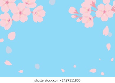 Fondo de marco de flores de cerezo y cielo azul
