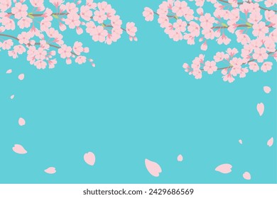 Fondo de marco de flores de cerezo y cielo azul