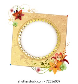 Frame background with flowers isolated on white