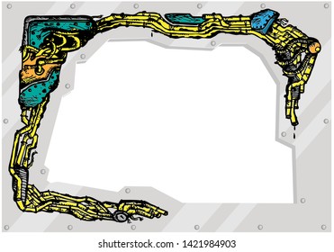 Frame background made of pipes, metals, wires and screws. Editable Clip Art.