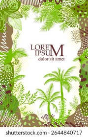 Frame background with palm trees. hand drawn. Not AI, Vector illustration.
