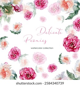 frame background with peonies.  Suitable for printing invitations, cards, T-shirts, cups, etc.