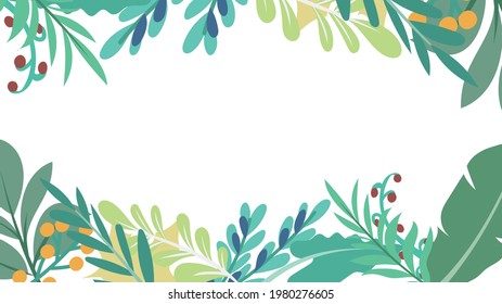 Fondo del marco con plantas y hojas con espacio de copia, aislado sobre fondo de color blanco , Ilustración vectorial EPS 10