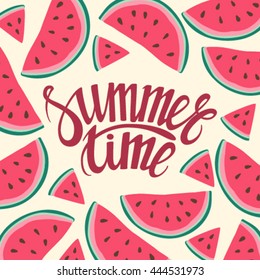 frame background Summer Time with watermelon slices. Vector illustration. design for greeting card and invitation of seasonal summer holiday