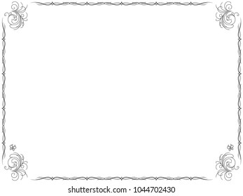 Frame background with swirl border and corner design elements, hand drawn vector illustration