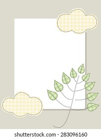 Frame badge cloud tree leaves delicate colors vertical.