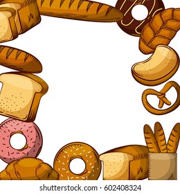 frame of bakery products over white background. colorful design. vector illustration