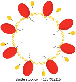 Frame with ballons, texture, pattern, wallpaper with children cartoon doodle toys. Educational toys for kids, vector illustration.