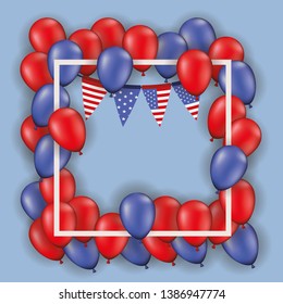 frame with balloons helium and usa garlands