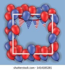 frame with balloons helium and usa garlands
