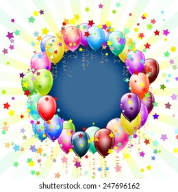 frame with balloons and stars background