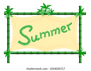 Frame bamboo  with bamboo with canvas text Summer - label illustration
