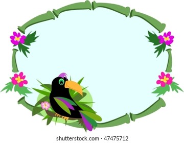 Frame of Bamboo with Toucan Bird Vector