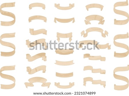 Frame and banner set with tape ribbons in parchment style.

